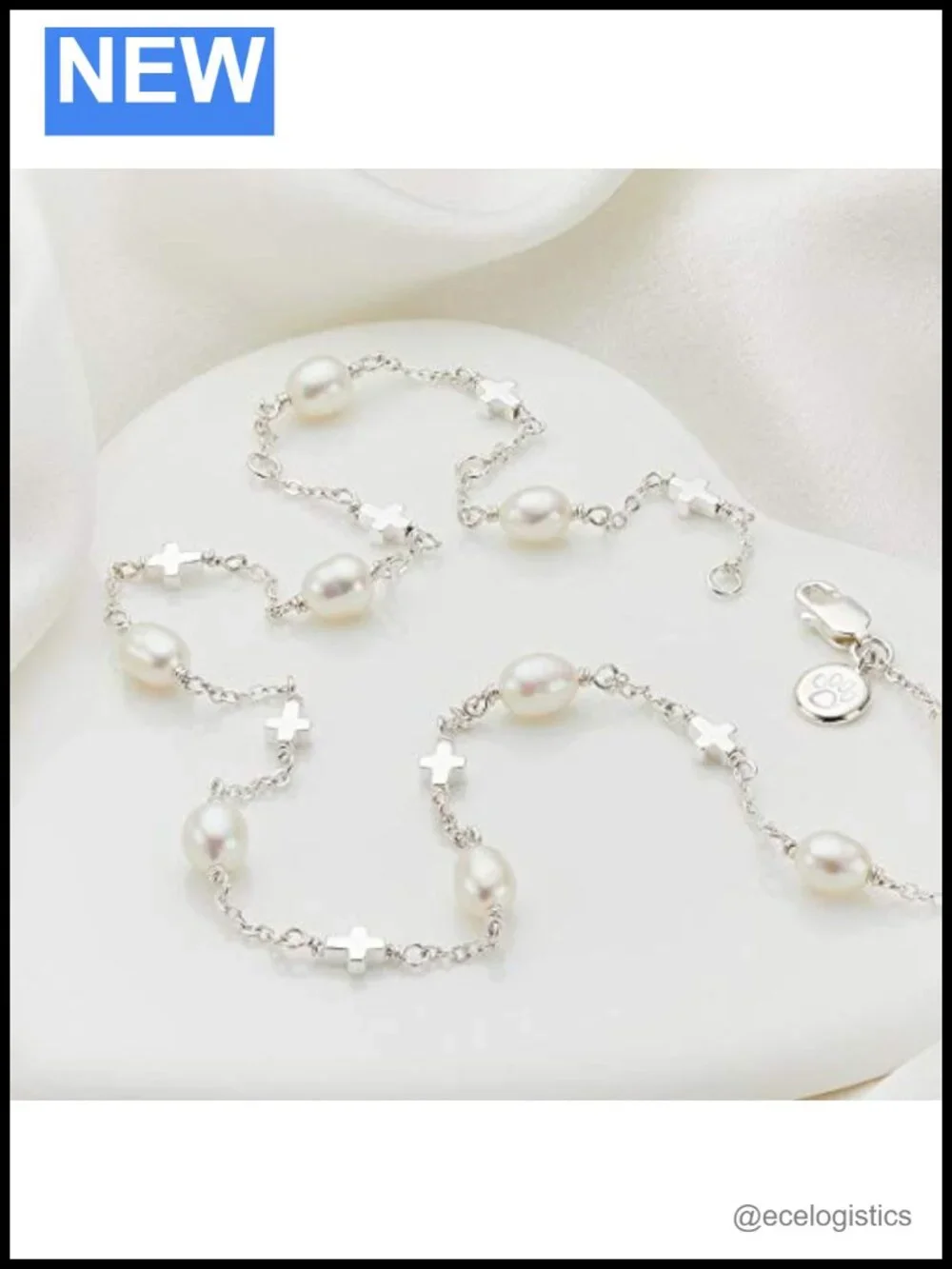 925 Sterling Silver Cross Pendant Necklace with Freshwater Pearl